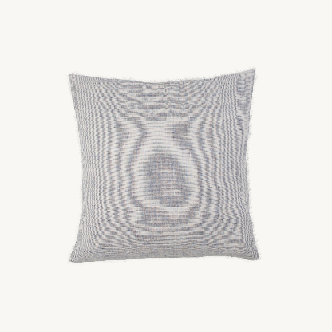 Coussin en lin - Gris rayé bleu